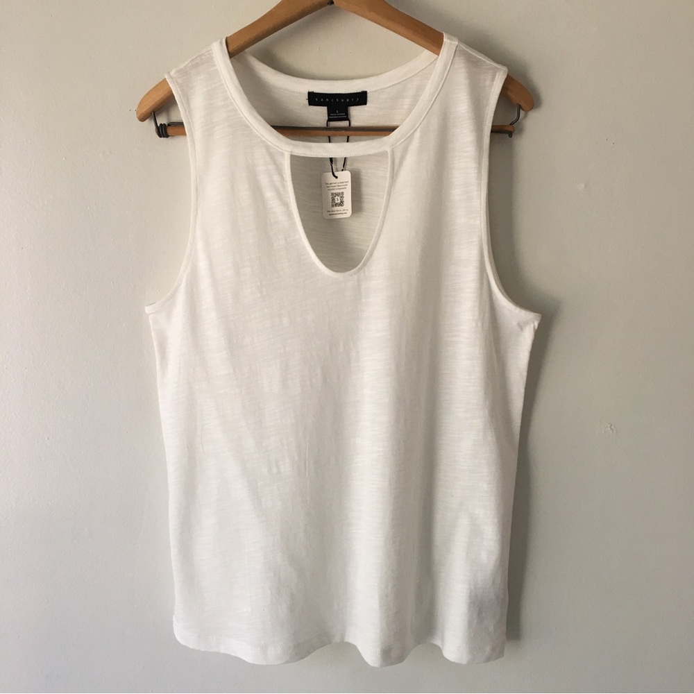Sanctuary Evereve Keyhole Basic Tank Top T-Shirt White Sleeveless Solid LG
